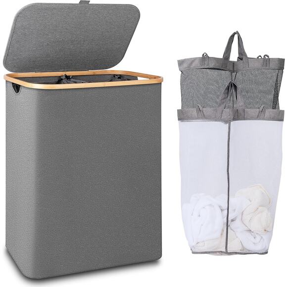 Laundry Hamper 150L with 2 Removable Inner Bags for Clothes Toys Towels, Grey - Picture 1 of 16